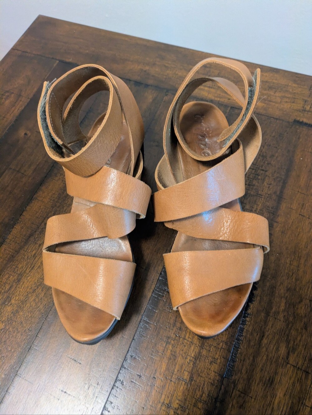 Trippen German Tan Woven Leather Wedge Sandals Size 38 /US 7-7.5
